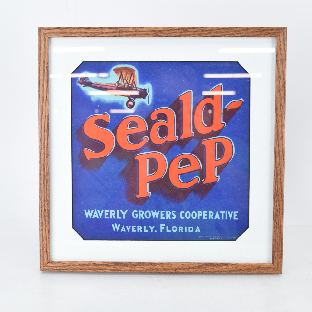 Framed Original Vintage Fruit Crate Labels