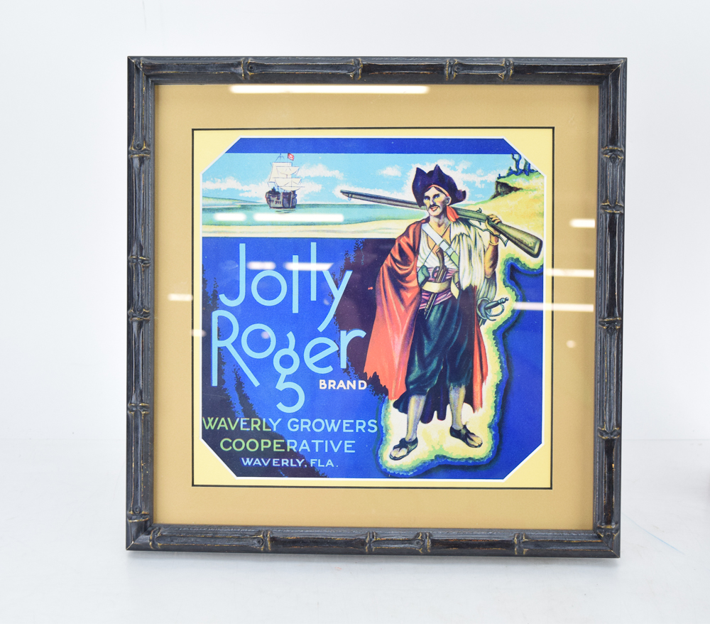 Framed Original Vintage Fruit Crate Labels