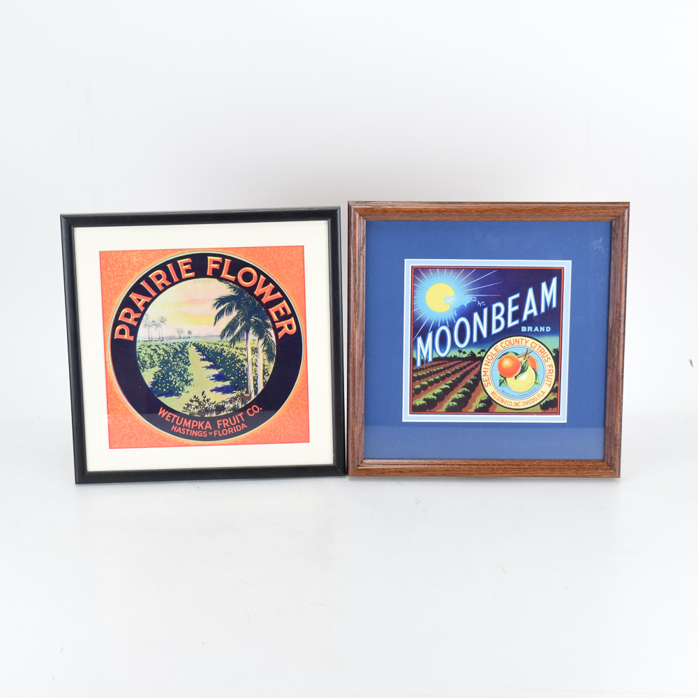 Framed Original Florida Fruit Crate Labels