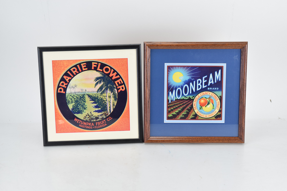 Framed Original Florida Fruit Crate Labels