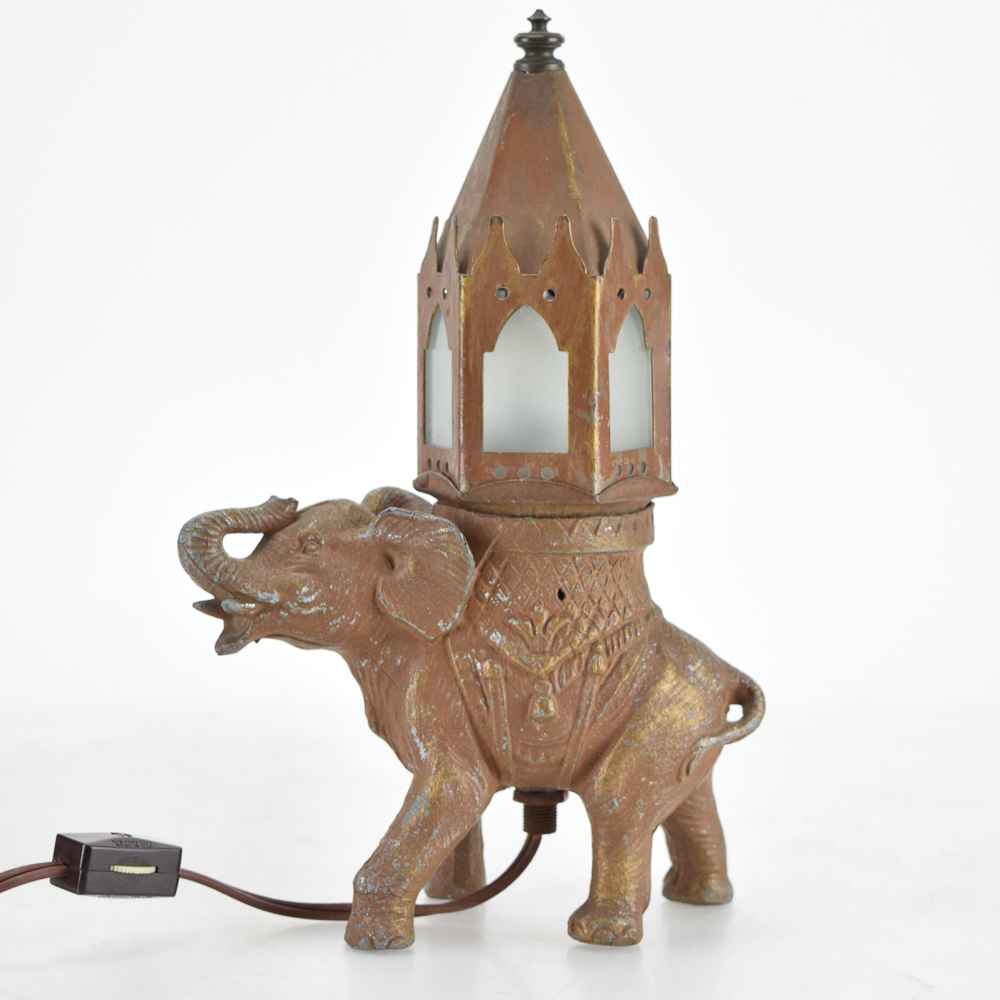 Small Vintage Metal Elephant Accent Lamp