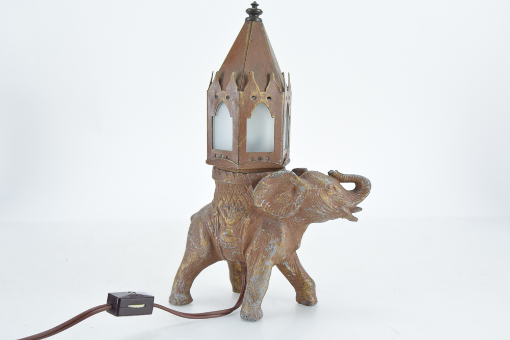 Small Vintage Metal Elephant Accent Lamp