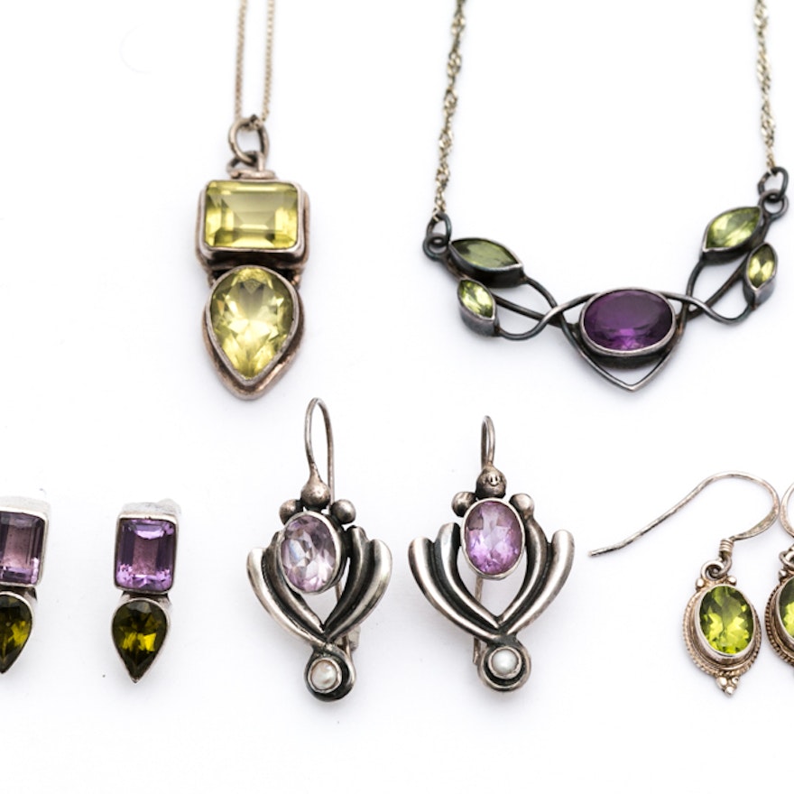 Sterling Silver Amethyst and Peridot Jewelry