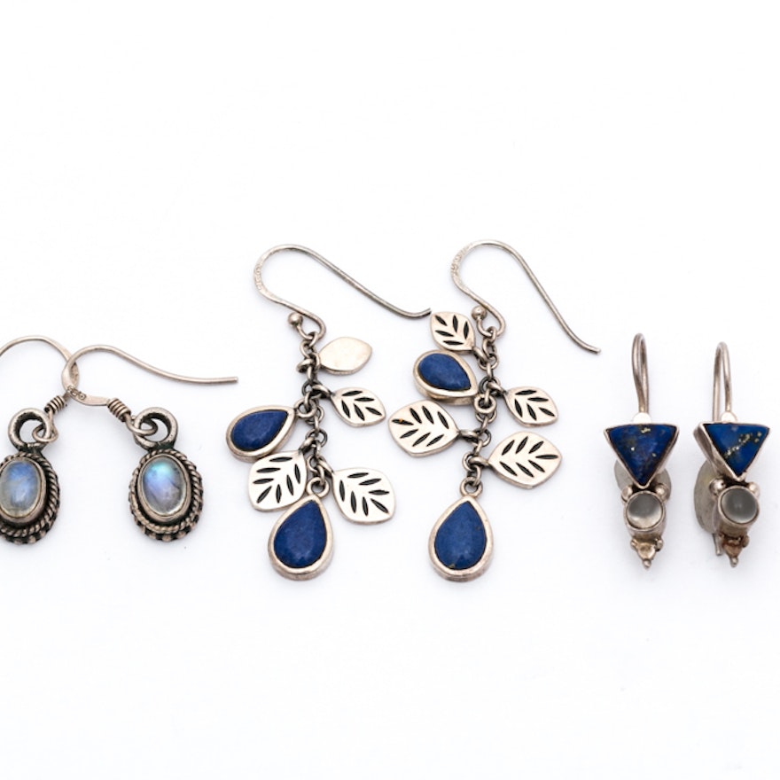 Sterling Silver Lapis Lazuli and Moonstone Earrings