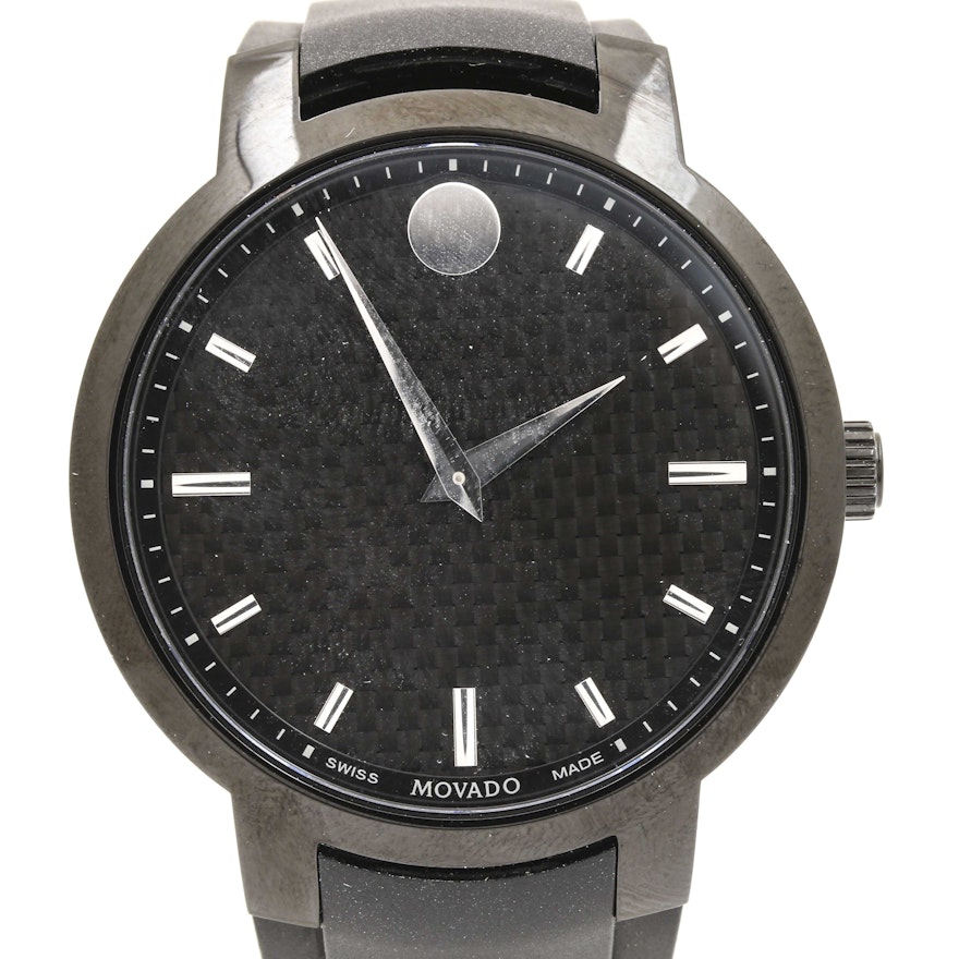Movado Black Carbon Fiber Swiss Made Analog Wristwatch