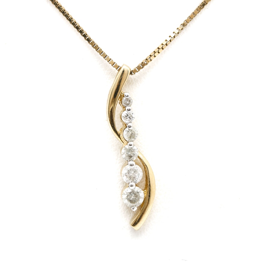 10K Yellow Gold Diamond Pendant on 14K Chain