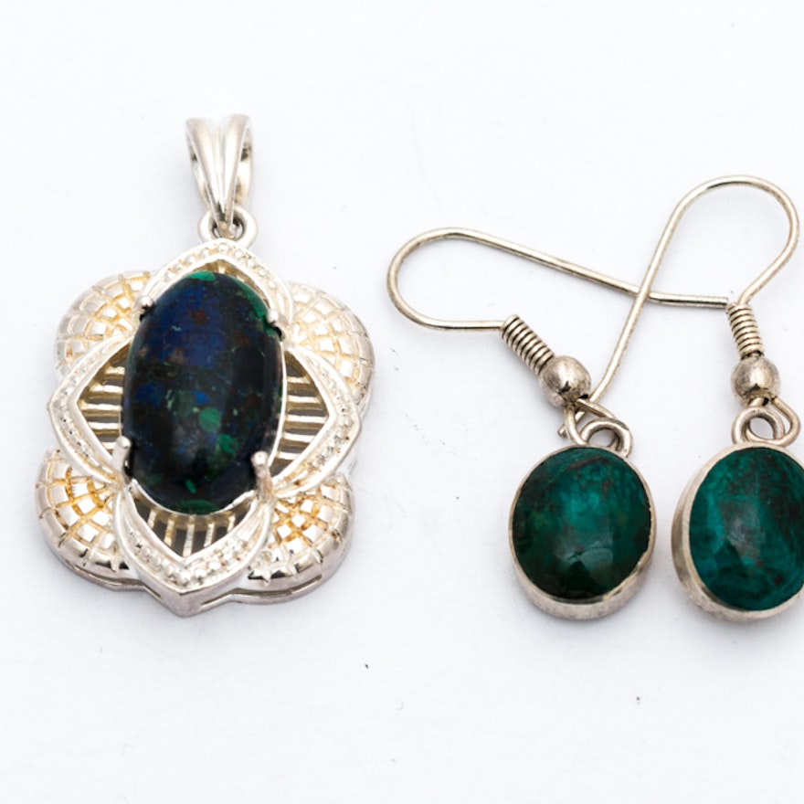 Sterling Silver Eilat Stone Pendant and Earrings