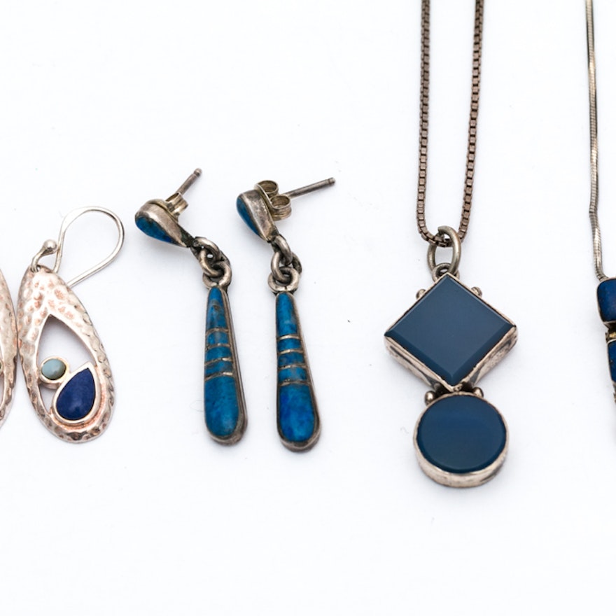 Sterling Silver Lapis Lazuli and Jasper Earrings and Necklaces