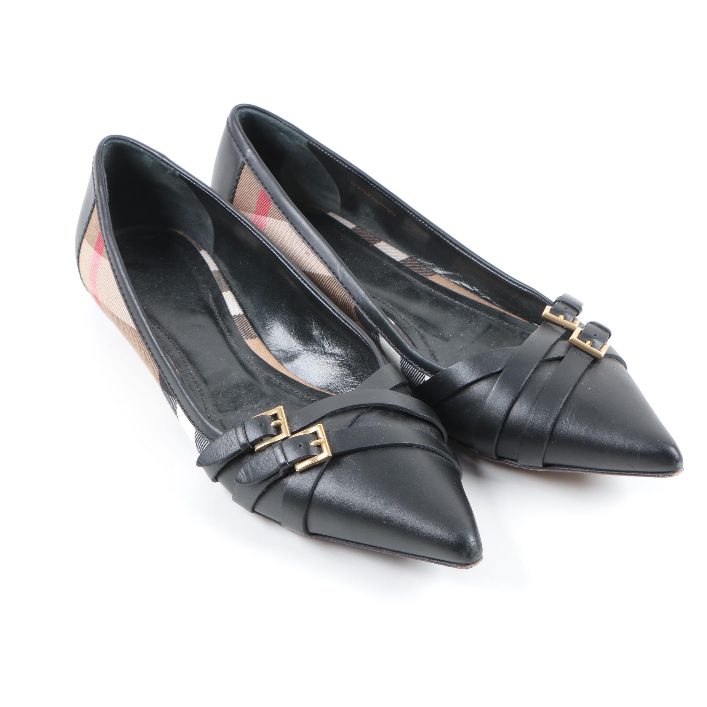 Burberry Buckle Accent Pointed Toe Flats