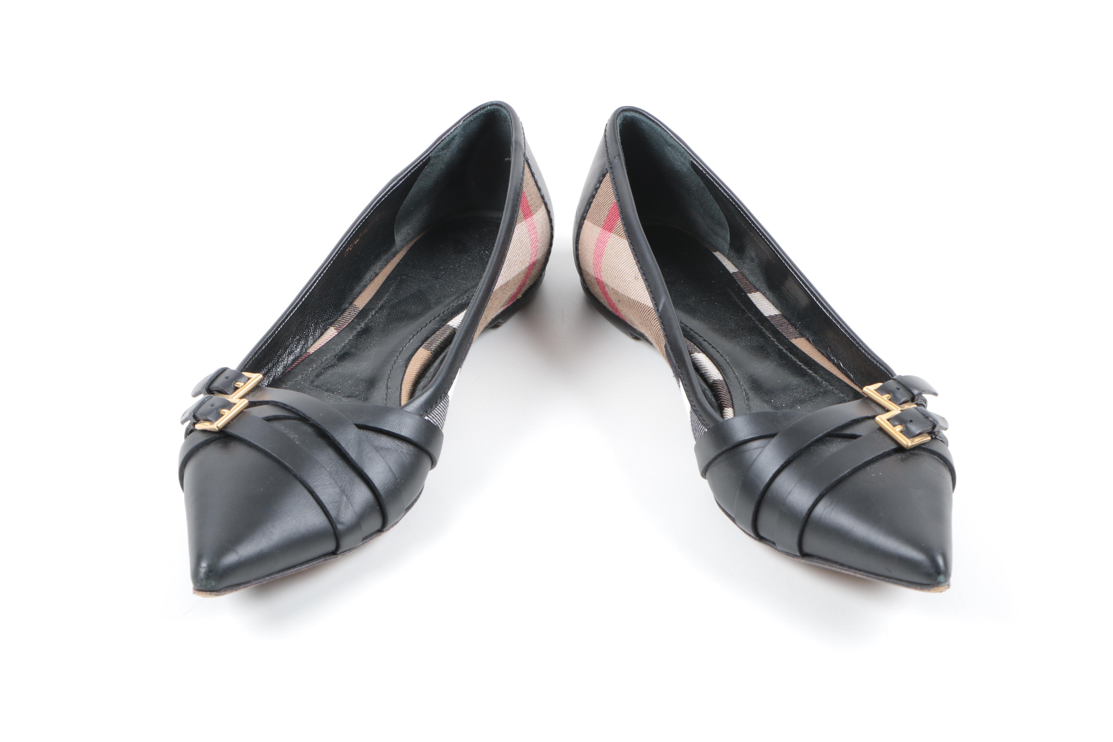 Burberry Buckle Accent Pointed Toe Flats