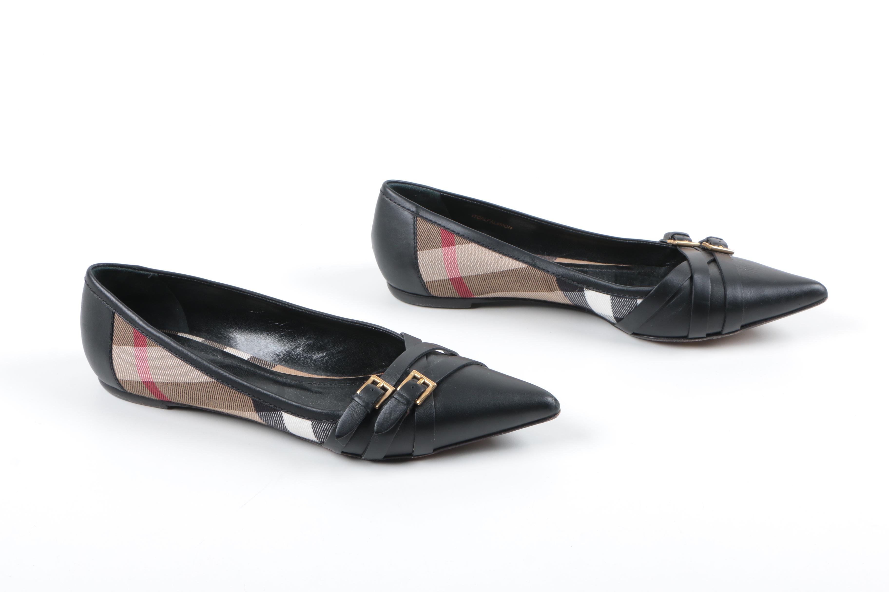 Burberry Buckle Accent Pointed Toe Flats