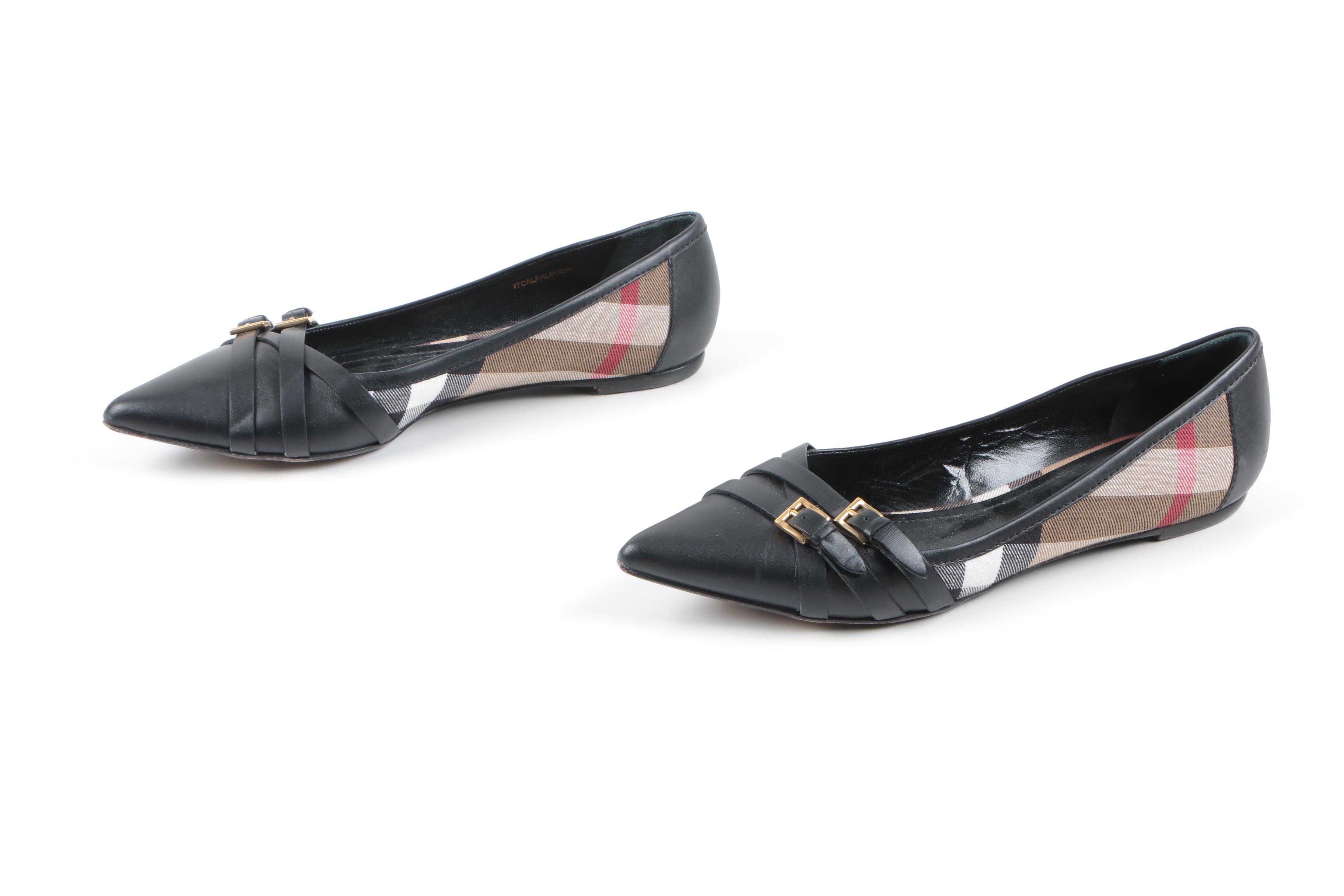 Burberry Buckle Accent Pointed Toe Flats