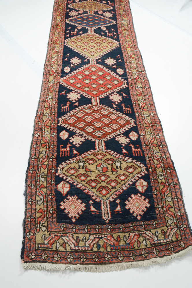 3' x 14' Semi-Antique Hand-Knotted Persian Heriz Pictorial Runner