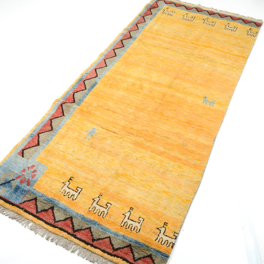 4' x 10' Antique Hand-Knotted Persian Gabbeh Pictorial Rug