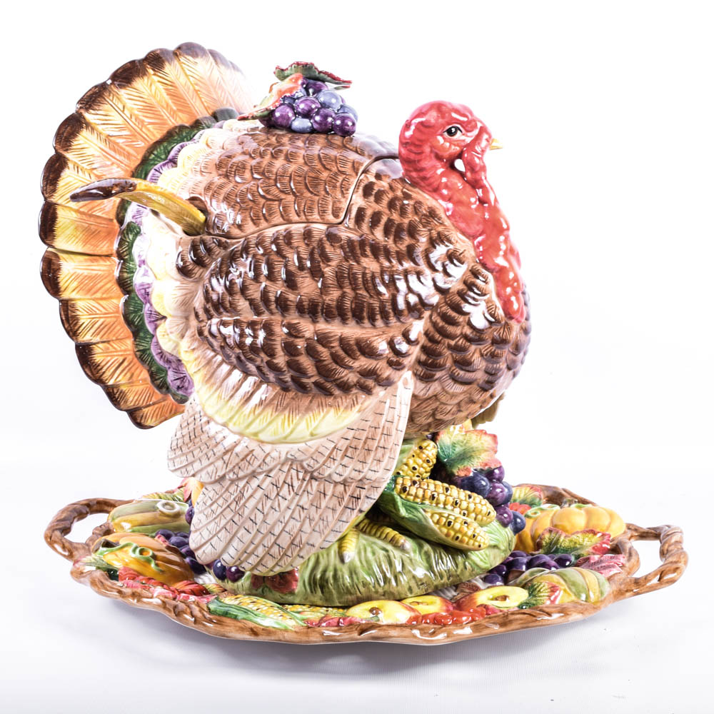 Fitz and Floyd "Autumn Bounty" Turkey Tureen and Platter