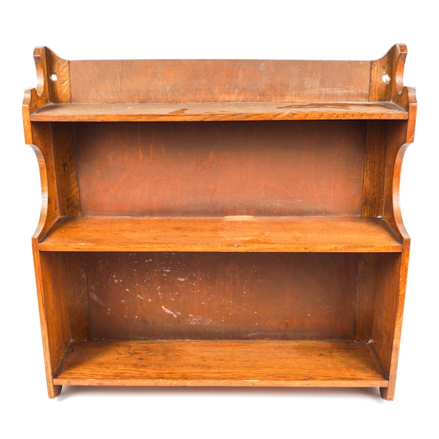 Vintage Oak Wall Mount Curio Shelf