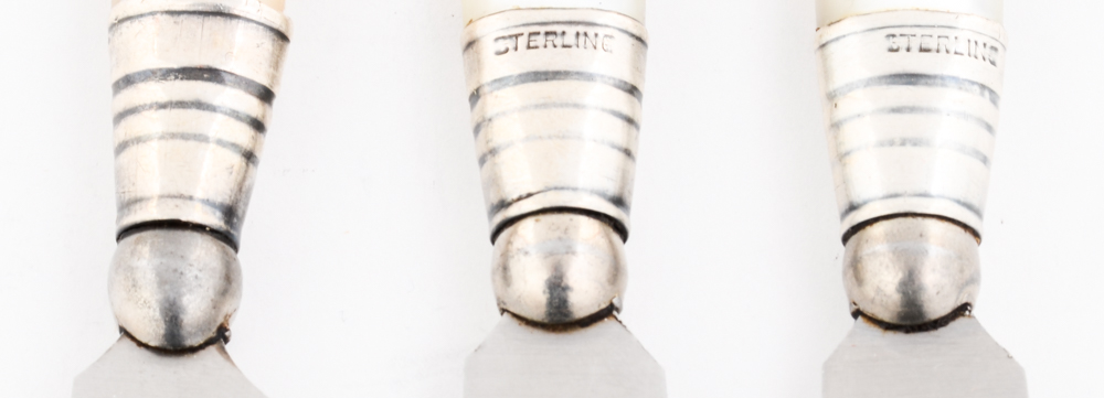 Mother of Pearl Handled Fruit Knives With Sterling Silver Ferrules