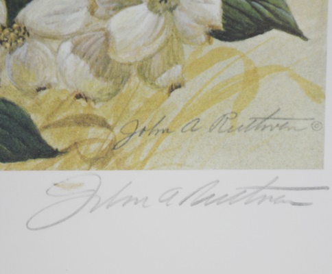 John Ruthven Limited Edition Offset Lithograph "Spring Bluebirds" With Remarque