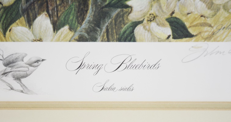 John Ruthven Limited Edition Offset Lithograph "Spring Bluebirds" With Remarque