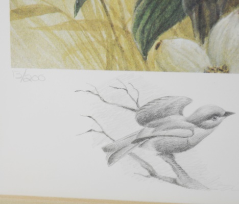 John Ruthven Limited Edition Offset Lithograph "Spring Bluebirds" With Remarque