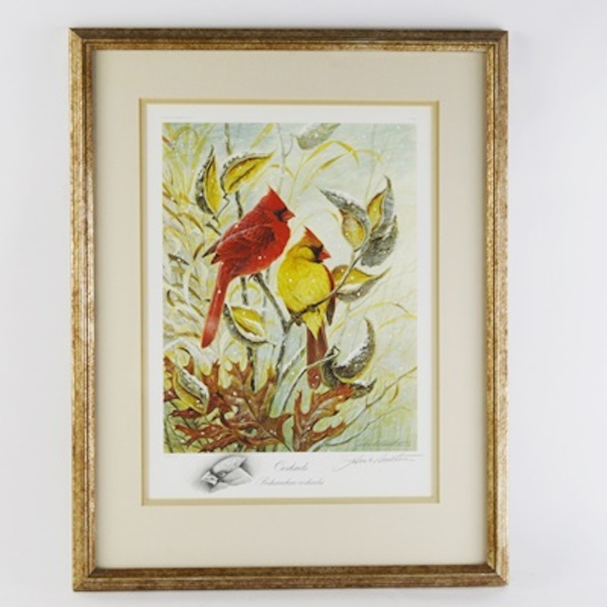 John Ruthvan Limited Edition Offset Lithograph "Cardinals" With Remarque
