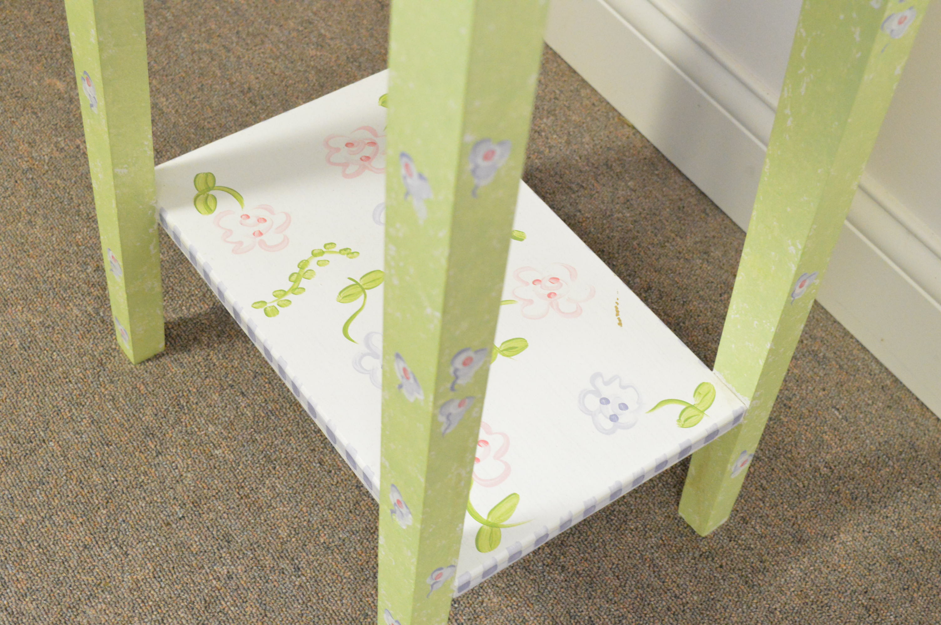 Hand-Painted Whimsical Accent Table with Ceramic Frog Lamp