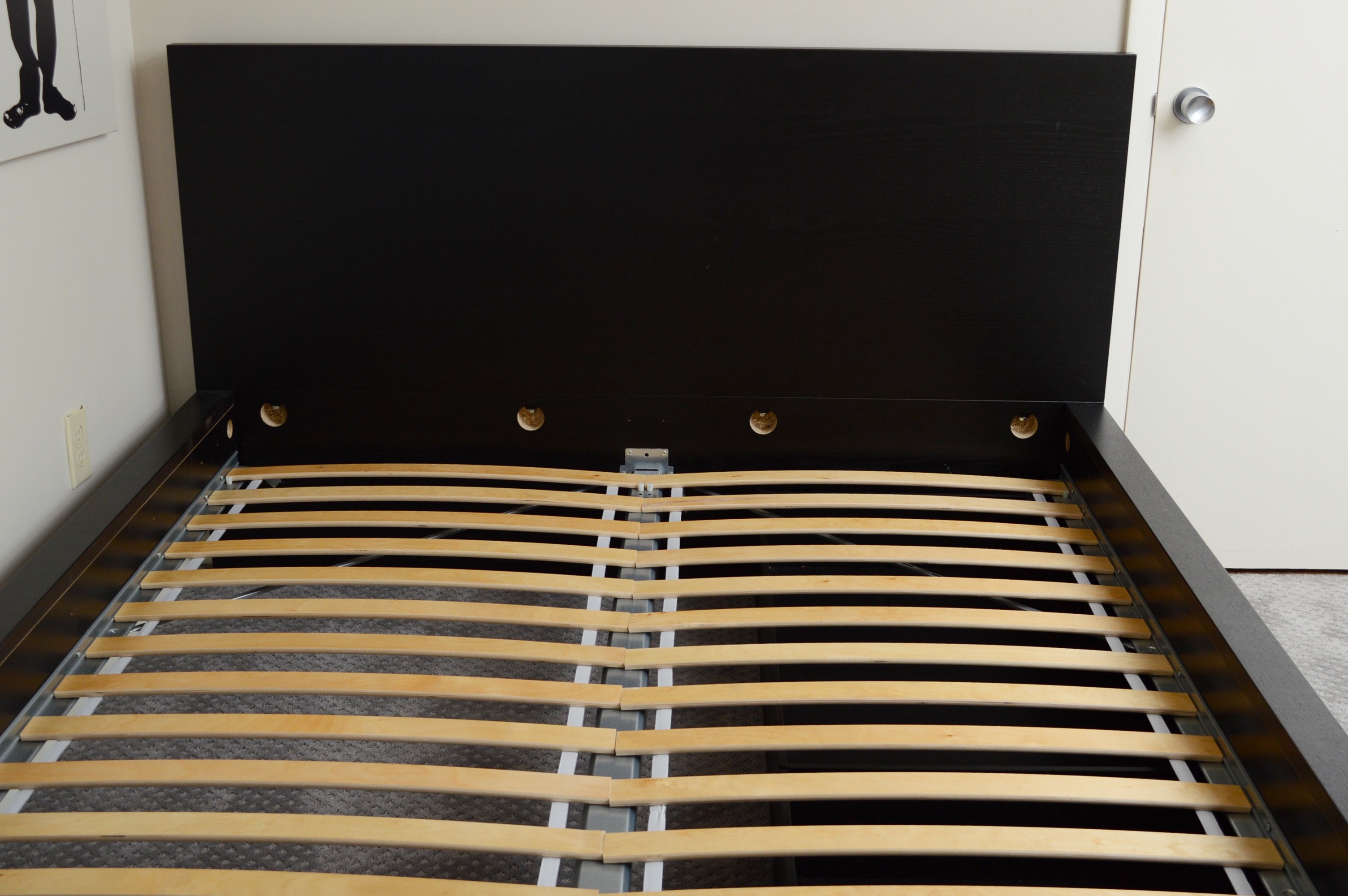 Ikea "Luroy" Queen Bed Frame with Storage and Bedding Ensemble