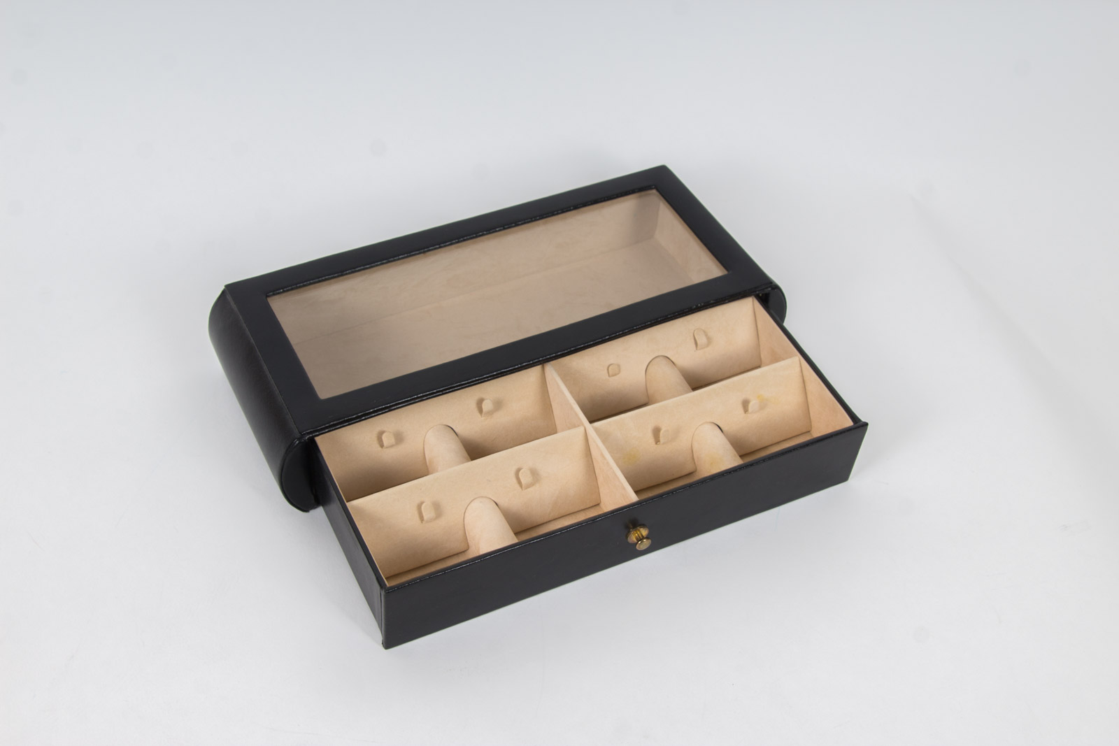 Wolf Design Leather and Glass Jewelry Box