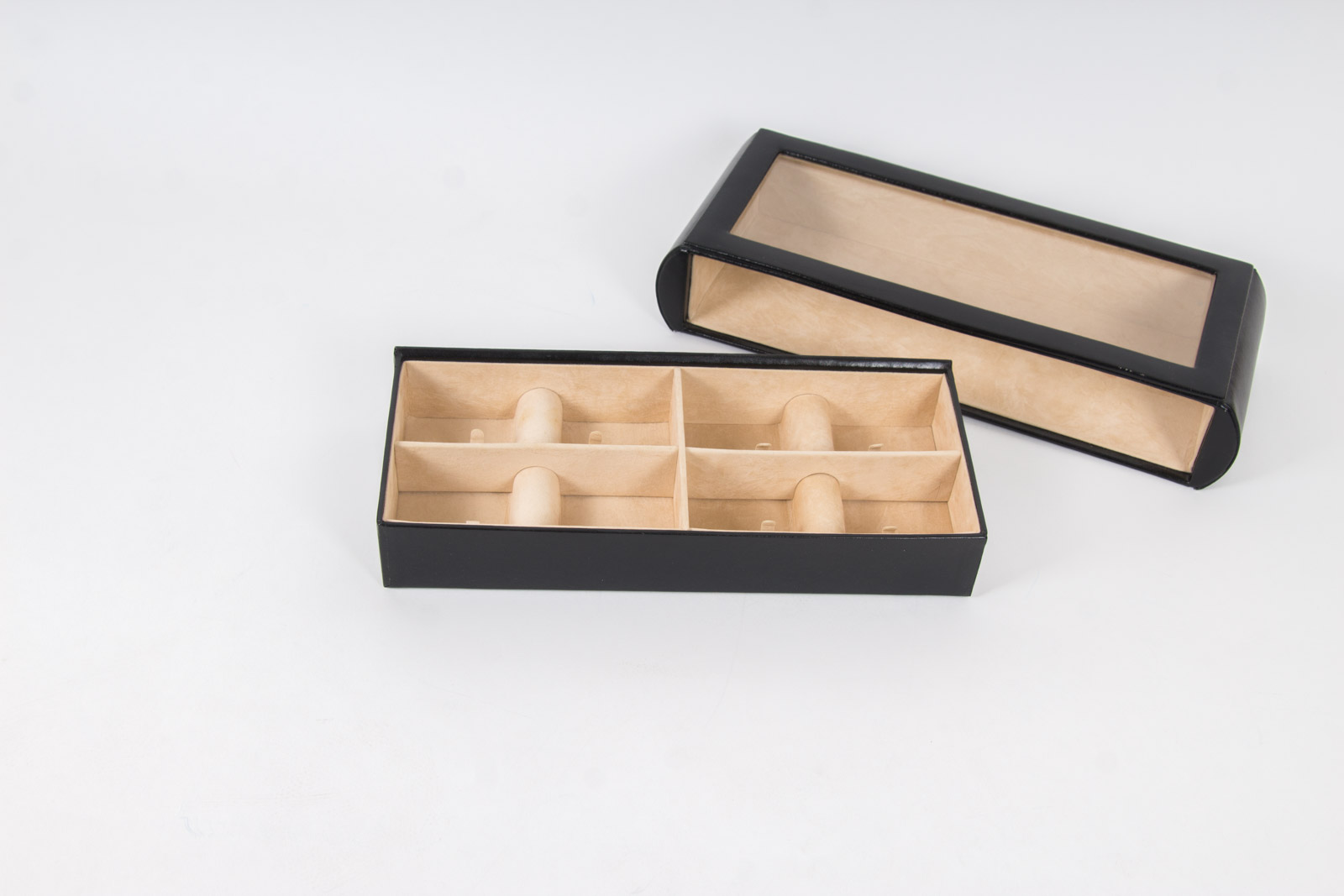 Wolf Design Leather and Glass Jewelry Box