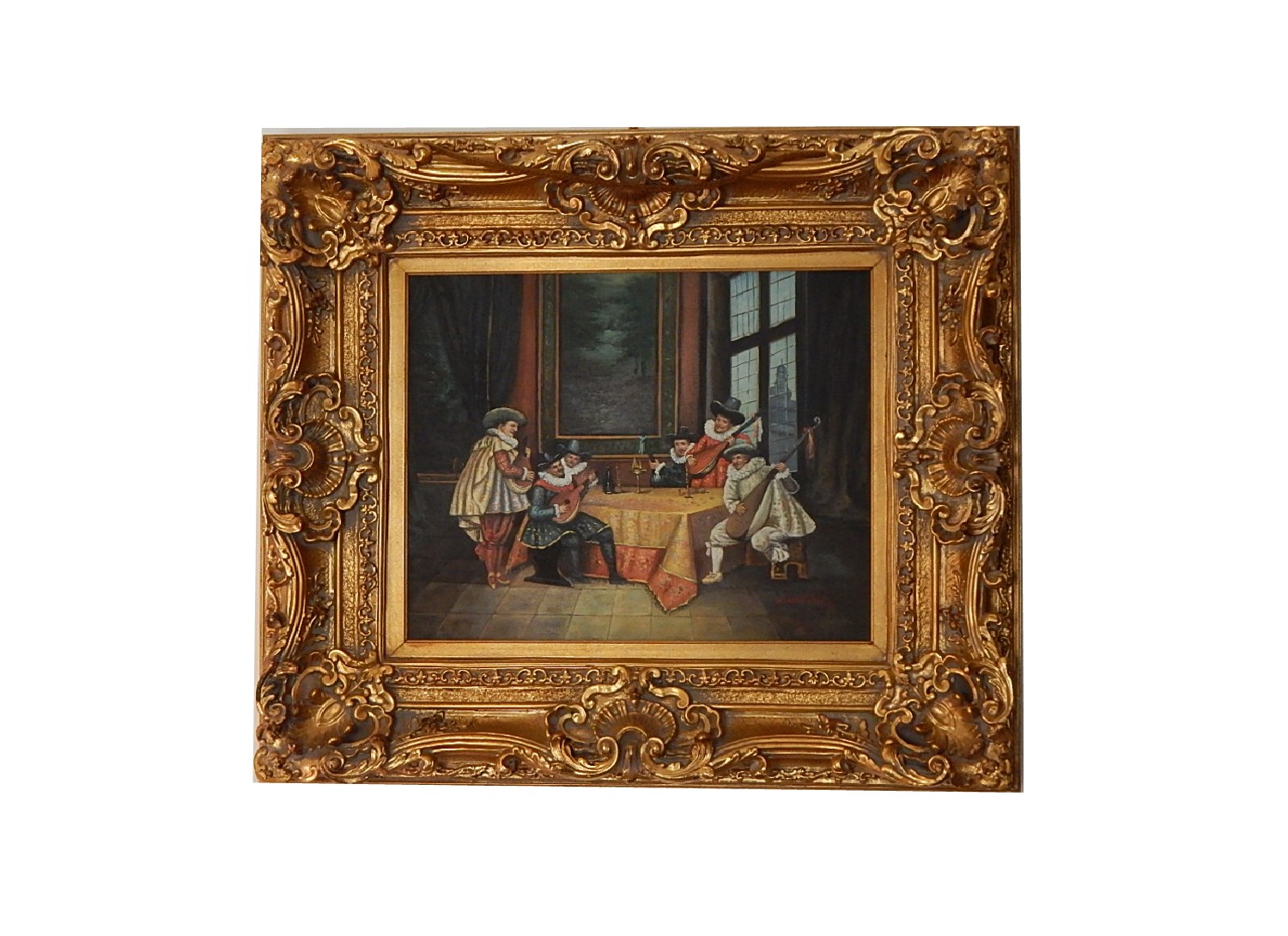 Elizabethan Musicians Original Oil on Canvas Signed C. Kramer