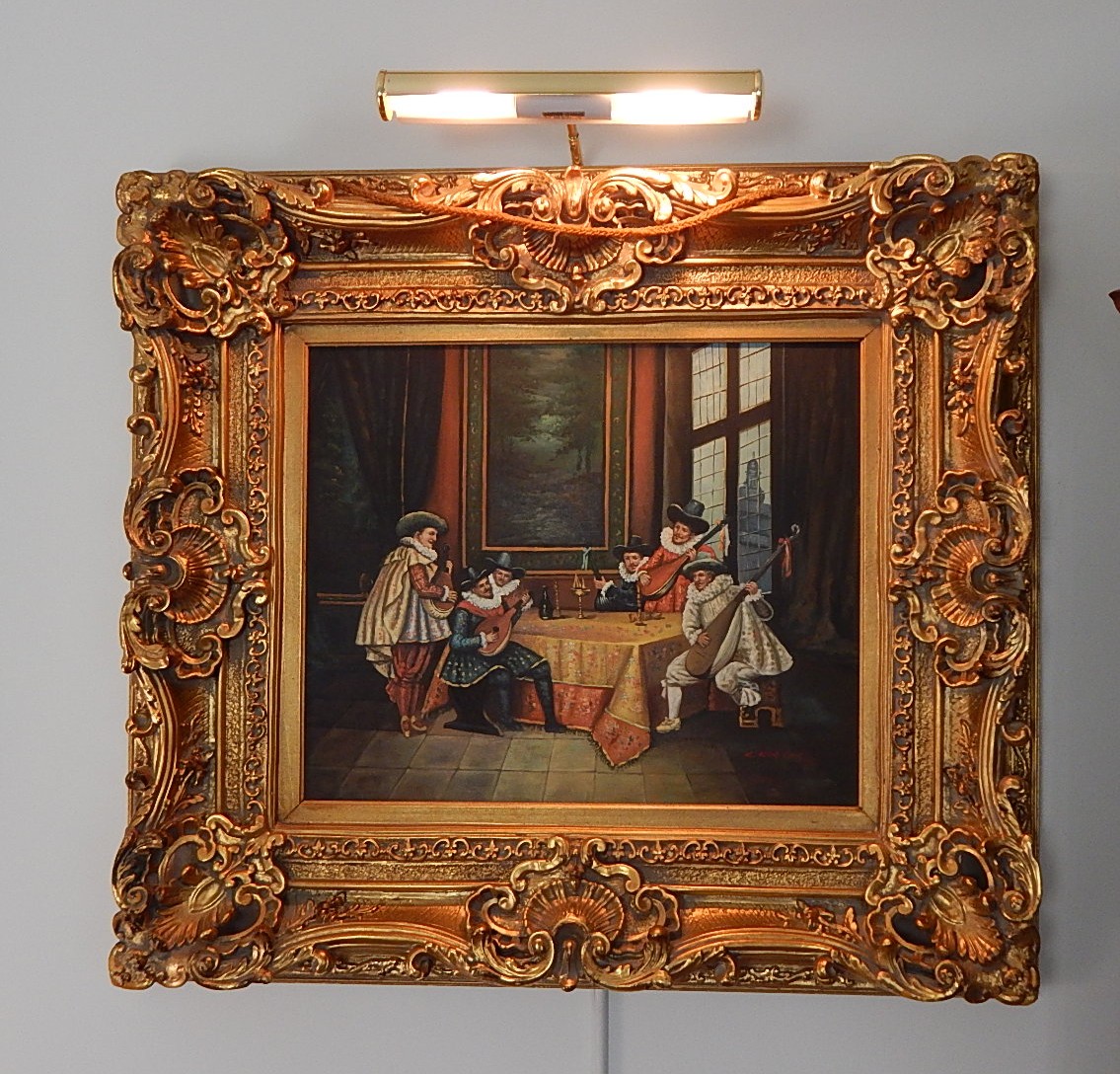 Elizabethan Musicians Original Oil on Canvas Signed C. Kramer