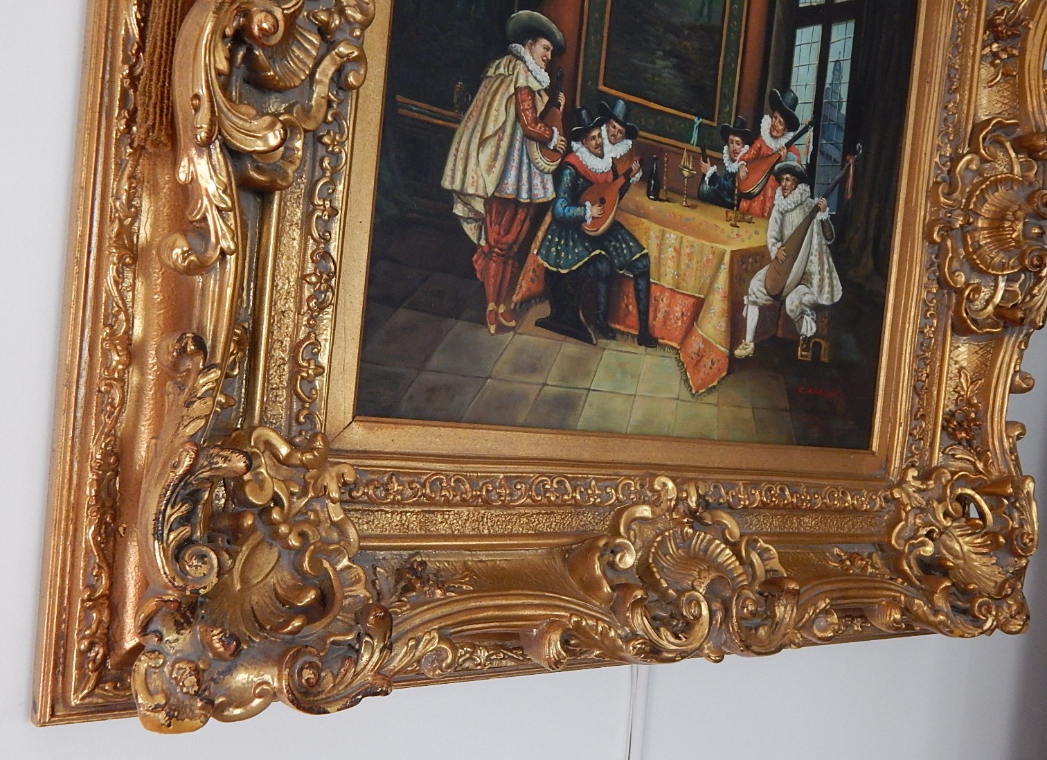 Elizabethan Musicians Original Oil on Canvas Signed C. Kramer