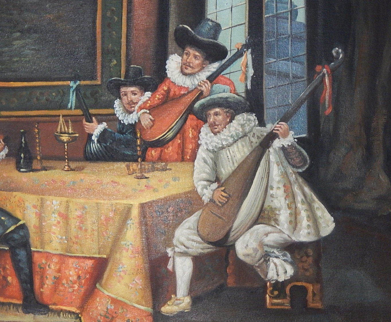 Elizabethan Musicians Original Oil on Canvas Signed C. Kramer