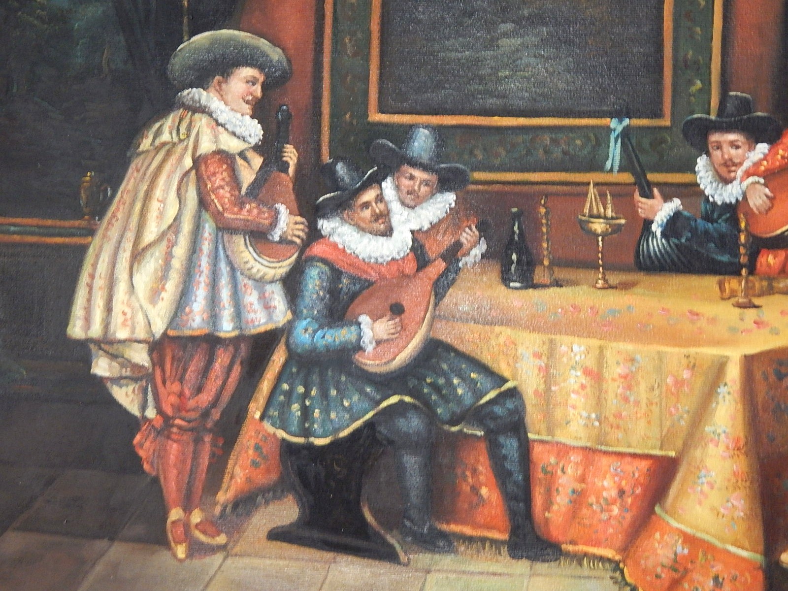 Elizabethan Musicians Original Oil on Canvas Signed C. Kramer