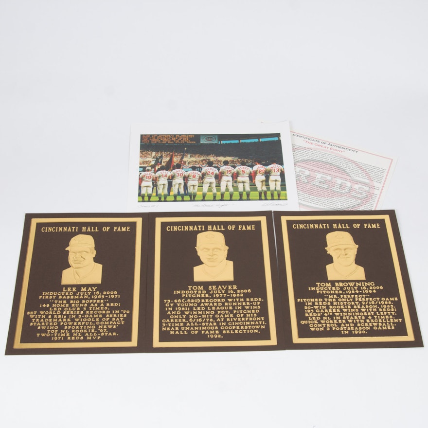 Cincinnati Reds 'Great Eight' Offset Lithograph and Hall of Fame Memorabilia