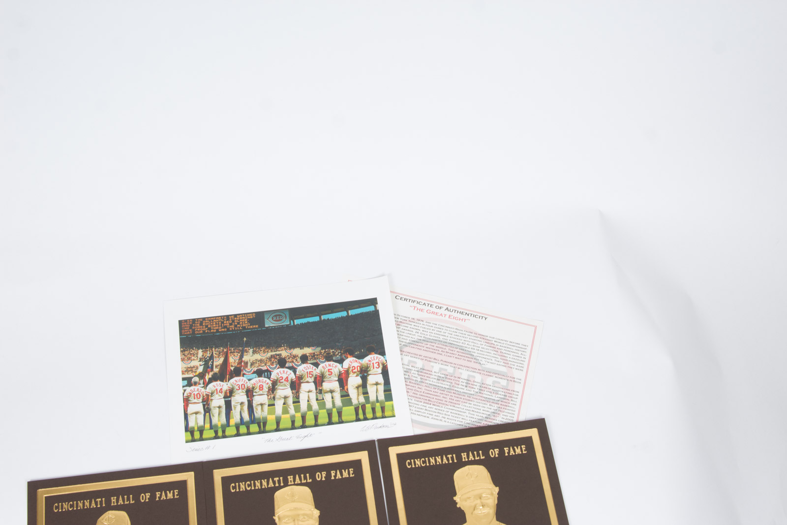 Cincinnati Reds 'Great Eight' Offset Lithograph and Hall of Fame Memorabilia