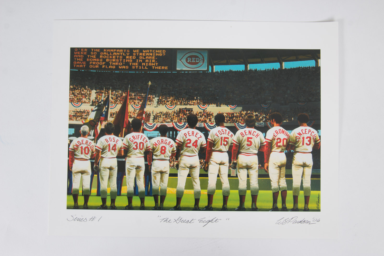 Cincinnati Reds 'Great Eight' Offset Lithograph and Hall of Fame Memorabilia