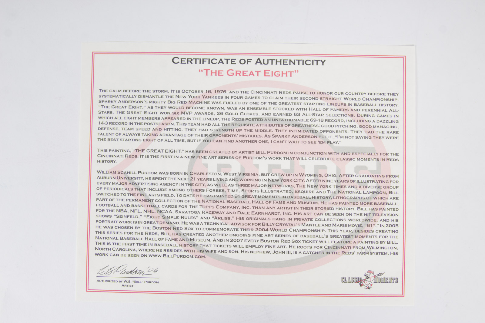 Cincinnati Reds 'Great Eight' Offset Lithograph and Hall of Fame Memorabilia