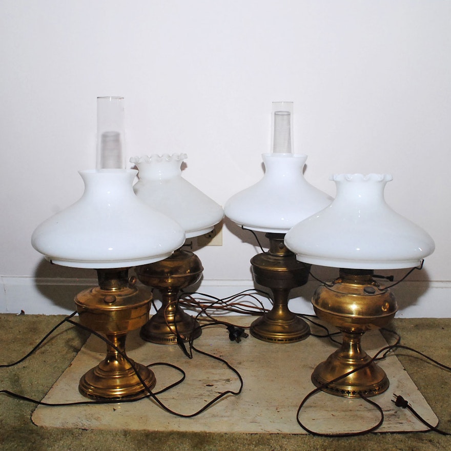 Electrified Antique Brass Oil Lamps