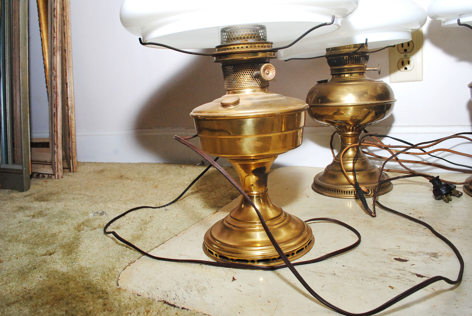 Electrified Antique Brass Oil Lamps
