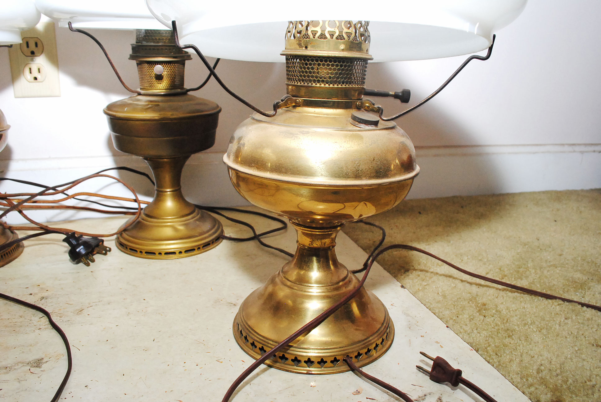Electrified Antique Brass Oil Lamps