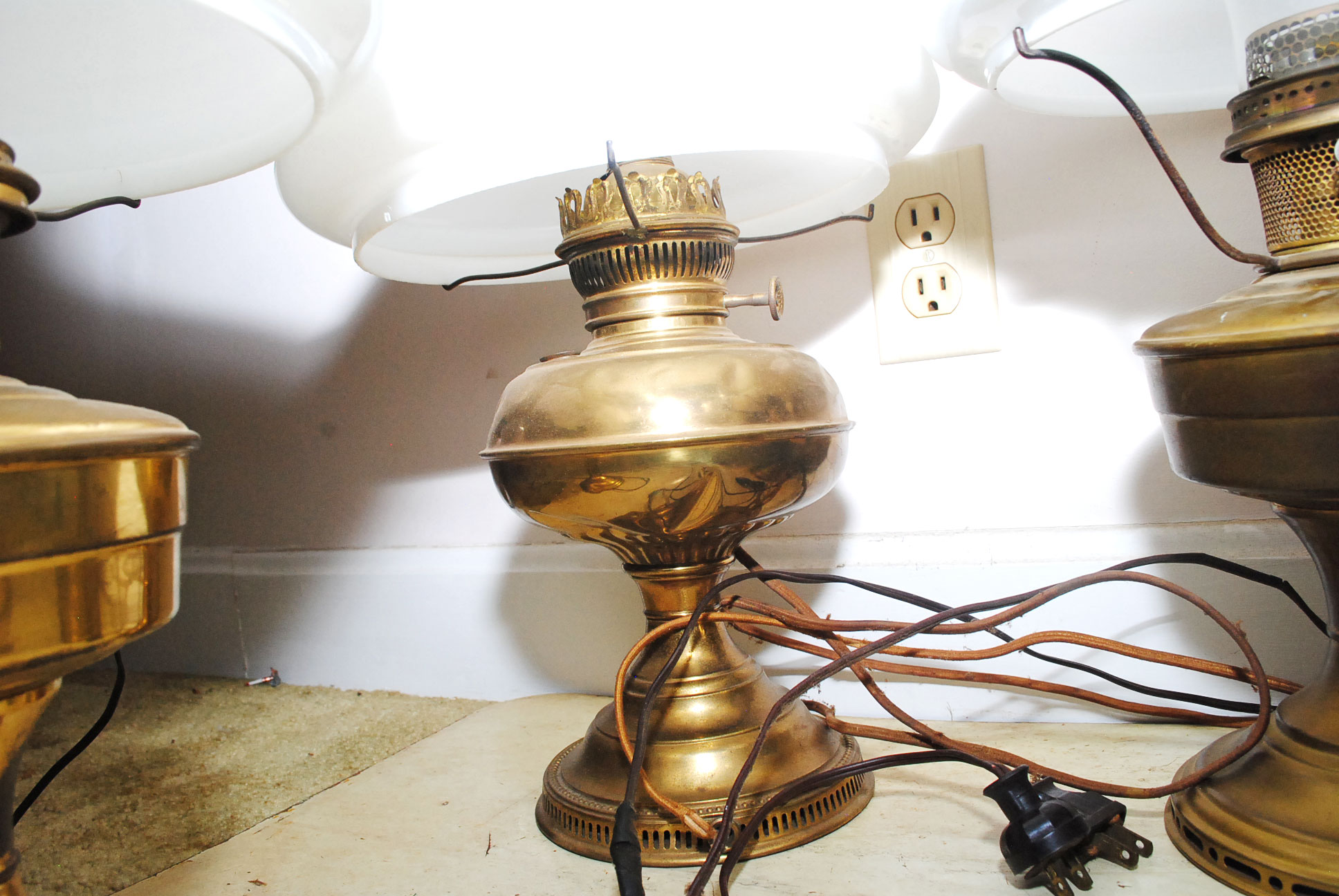 Electrified Antique Brass Oil Lamps