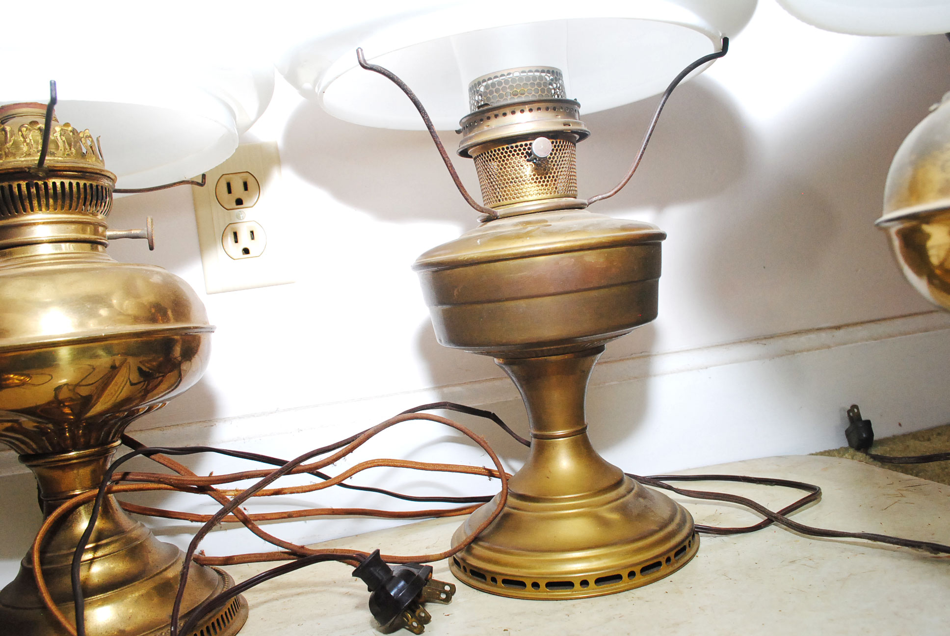 Electrified Antique Brass Oil Lamps