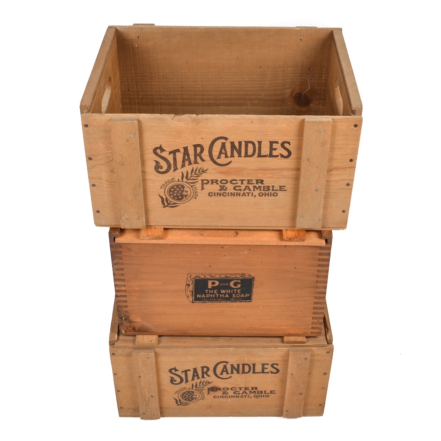 Three Vintage Pine Procter & Gamble Crates