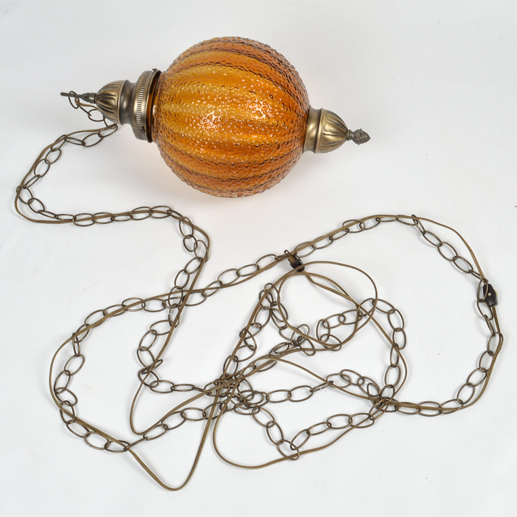 Vintage Amber Glass Swag Lamp