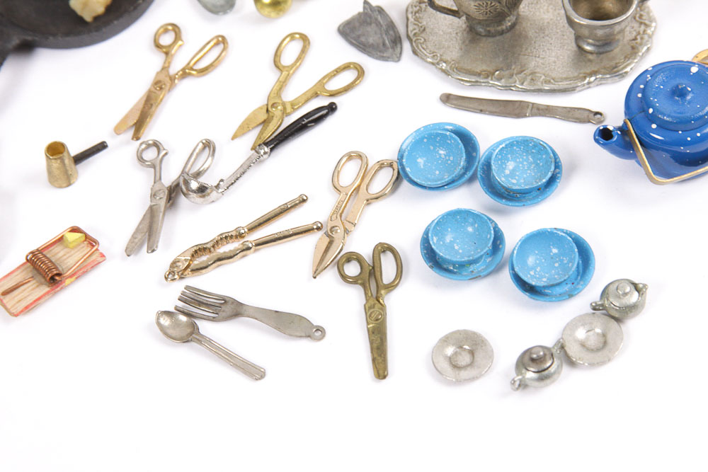 Collection of Miniature Doll House Furniture and Accessories