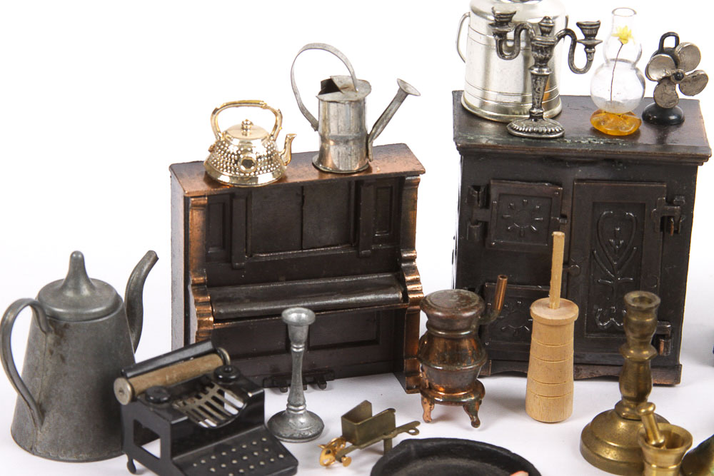 Collection of Miniature Doll House Furniture and Accessories