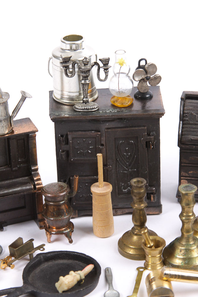 Collection of Miniature Doll House Furniture and Accessories