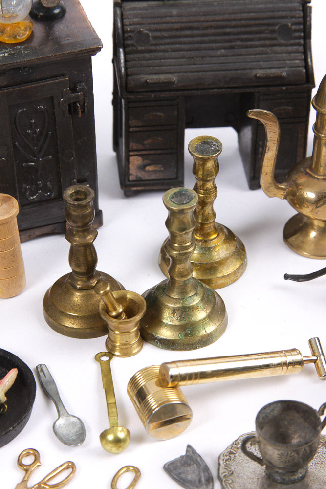 Collection of Miniature Doll House Furniture and Accessories