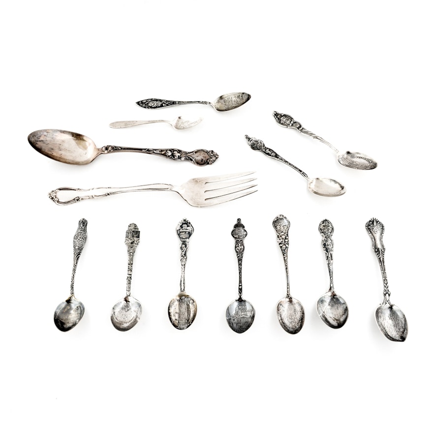Collection of Vintage Sterling Silver Souvenir Spoons
